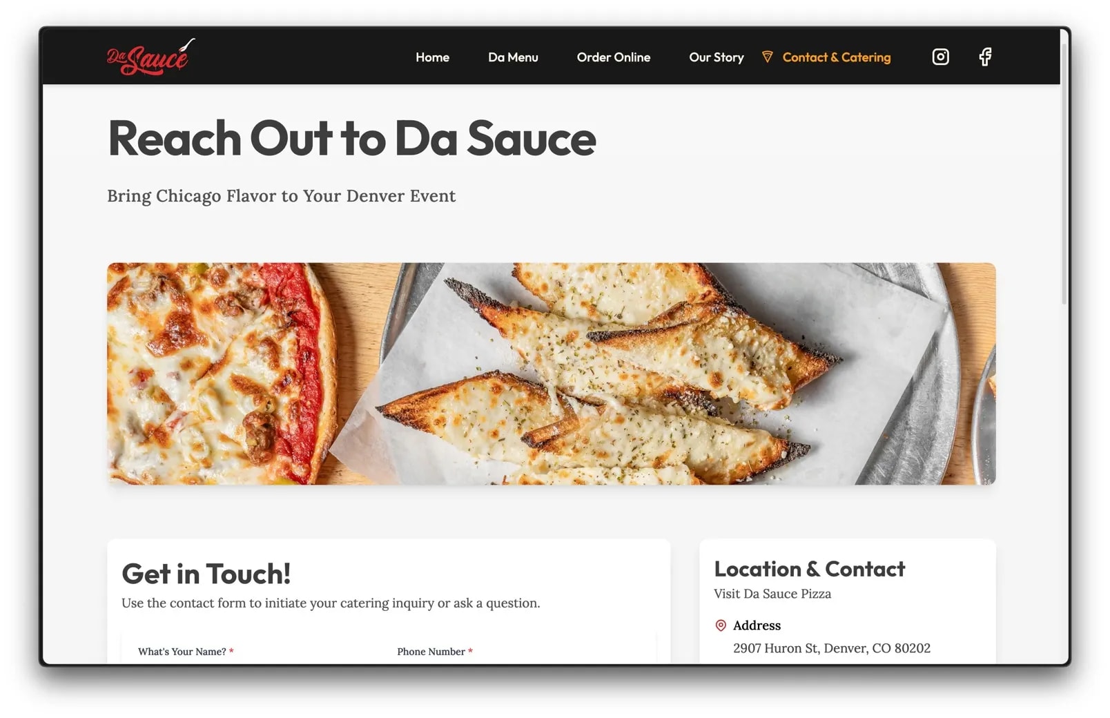 Da Sauce Pizza Contact Page