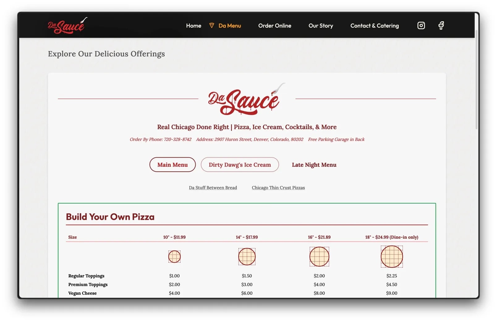 Da Sauce Pizza Menu